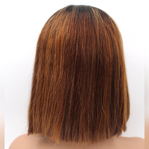 12” Black & Brown Highlight Bob Wig – 200% Density, 5x7 Closure - Picture 3 of 5